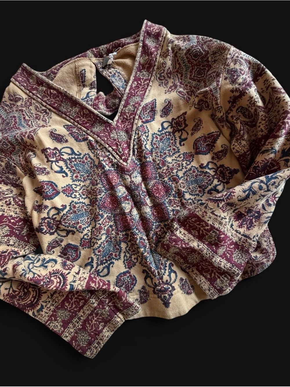 FP New Romantics Boho Paisley V-Neck Printed Women's Top - Beige and Burgundy